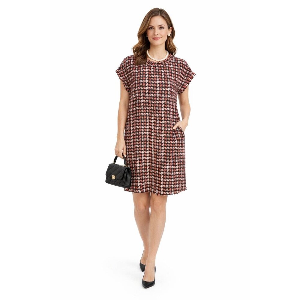 NWT Uncle Frank Womens S Multicolor Tweed Dress Fringe Hem Boho City Classic Red